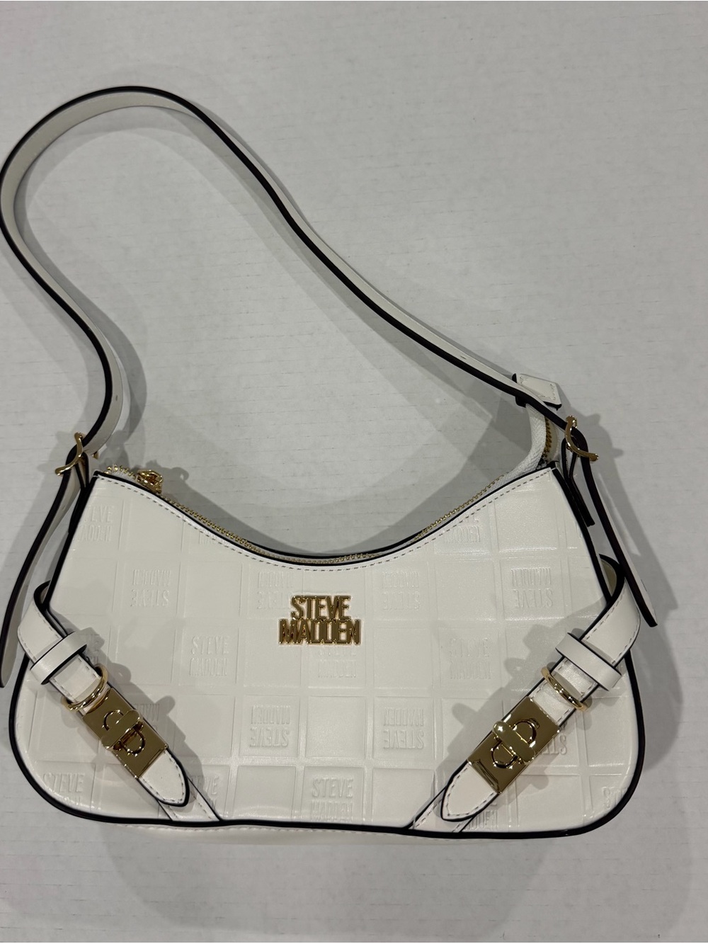 Steve Madden White Embossed Shoulder Bag with Gold Hardware